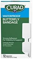 1.76* | 12-Pack Curad Butterfly Closure Waterproof Adhesive Bandages (1-3/4" x 3/8") at Amazon