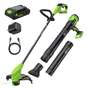 Greenworks 24V 12" Brushless String Trimmer and 270 CFM Brushless Leaf Blower Combo,$110