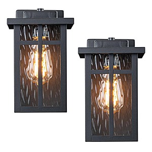 Matte Black Outdoor Hardwired Wall Lantern Sconces with Water Glass,No Bulbs Included (2-Pack) $54.97
