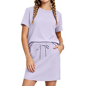 2-Piece XMWEALTHY Girls' Outfit Set:T-Shirt & Drawstring Skort w/ Pockets (5-14,Various Colors) from $8.99 + Free Shipping w/ Prime or on $35