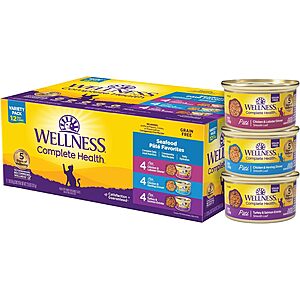 Select Amazon Acct:12-Pk 3oz.Wellness Wet Canned Cat Food (Seafood Pate) $8.35 w/ S&S