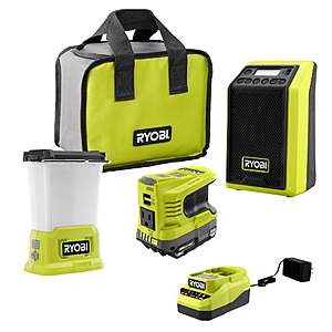 RYOBI ONE+ 18V Cordless 3-Tool Storm Or Camping Combo Kit with Radio,Area Light,Power Inverter,2.0 Ah Battery,and Charger $109