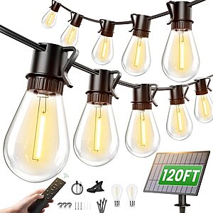 120' Torkase Solar String Lights w/ 30 Shatterproof S14 LED Bulbs & Remote (2200K Warm White) $29.99 + Free Shipping