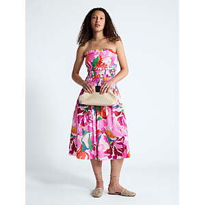 Free Assembly Women's and Women's Plus Strapless Cotton Poplin Tiered Midi Dress,Sizes XS-4X $8.28