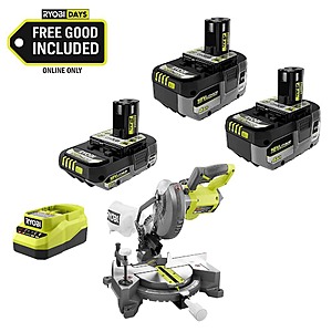 199:RYOBI Cordless Compound Miter Saw w/ 2x 4.0 Ah + 2 Ah Batteries/ Charger + Free S/H at HomeDepot