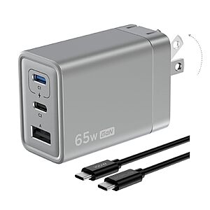EF ECOFLOW USB C Charger,Rapid 65W GaN Type C Charging Block with Foldable Plug (100W USBC Cable Included) $20.99