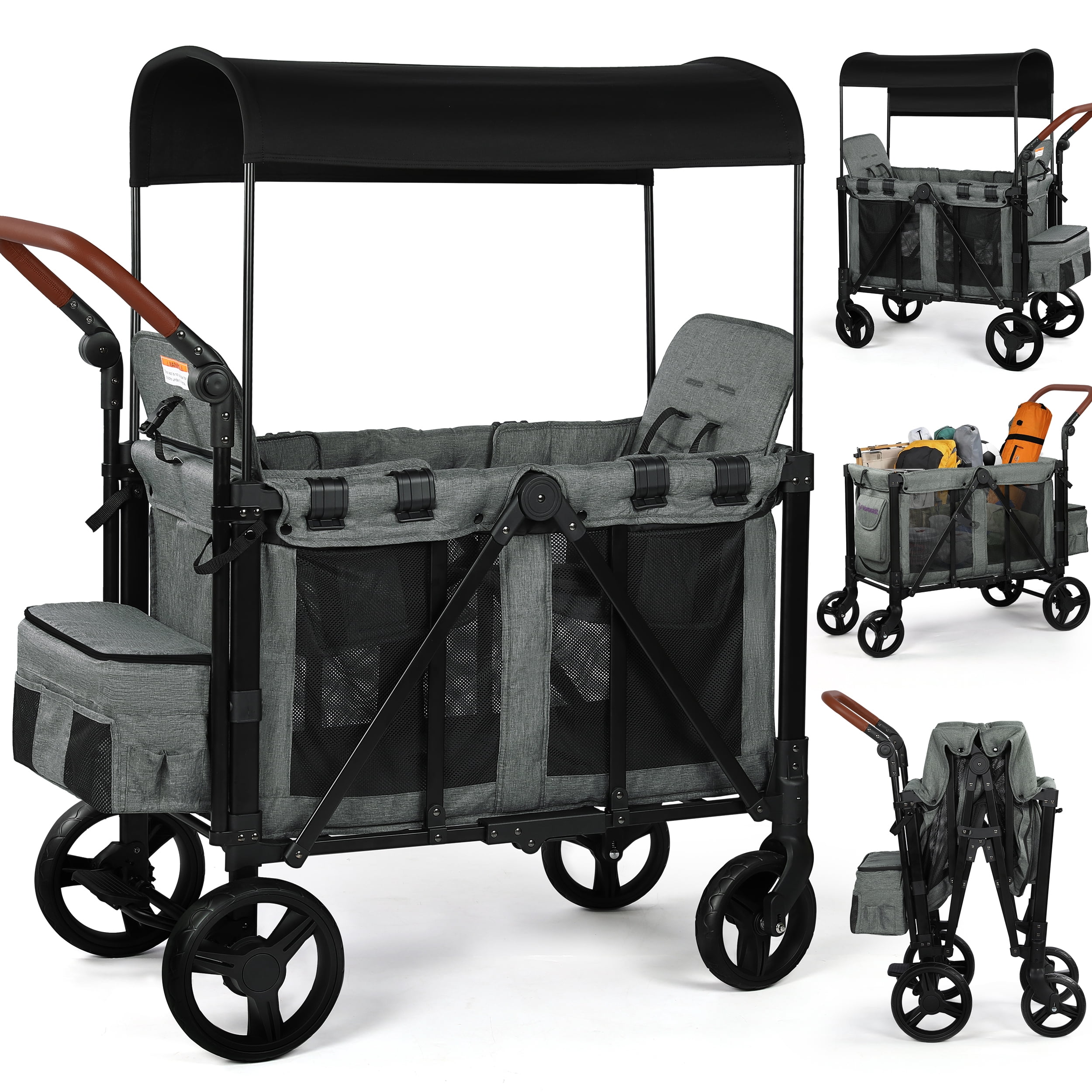 189.39 FS Vomeast Wagon Stroller for 2 Kids,3-in-1 Outdoor Baby Stroller Wagon with Canopy,5-Point Harness,in Black (gray also) Walmart ProSeller