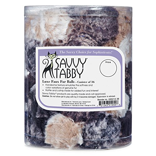 Savvy Tabby Luxe Faux Fur Balls Canisters of 36 Cat Toys