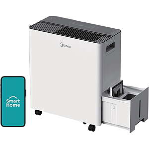 Restored Midea Dehumidifier,50 Pint,Up To 4,500 Sq Ft,Built-In Pump,Wi-Fi and Alexa,White $109