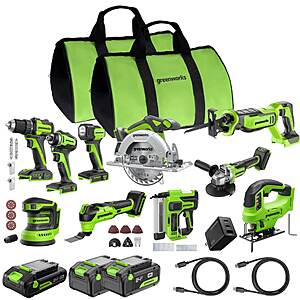 10-Tool Greenworks 24V Brushless Power Tool Combo Kit with Soft Case,3 Batteries & Charger $629.99 + Free Shipping