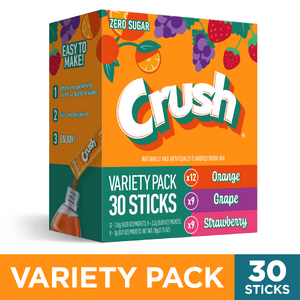 3.78 FS WALMART+ Crush Powdered Drink Mix Variety Pack,Orange,Grape & Strawberry,Sugar-Free,30-Count (REGIONAL