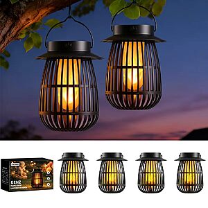 4-Pack Kyekio Gen2 Flame LED Flickering Flame Solar or USB Rechargeable Lanterns $23.99 + Free Shipping w/ Prime or on $35