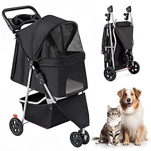 35.78* | 3 Wheel Pet Stroller for Dogs and Cats,Foldable Design,Black at Amazon