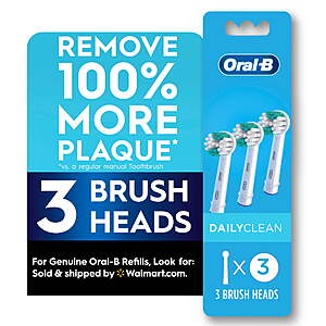 Oral-B Toothbrush Heads,Daily Clean Replacement Toothbrush Heads,3 Count $13.95 + $10 Walmart Cash
