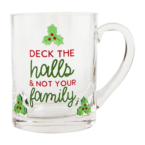 Mud Pie Christmas Glass Icon Mug,Deck,13oz
