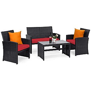 Tangkula Patio Wicker Conversation Furniture Set,Patiojoy Sofa & Table Set w/4 Seats $144.49