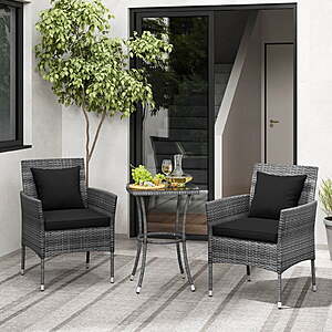 109.99:Costway 3-Piece Patio Furniture Set with Cushioned Chairs & Glass Table(Black/Gray+Navy) at Walmart.com