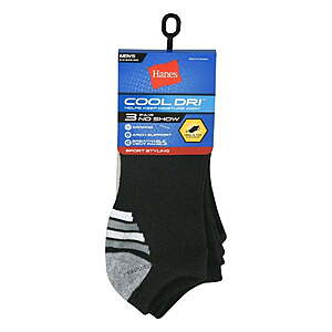 3-Pairs Hanes Cool DRI Men's Ankle Socks w/ Ventilation (Black) $2.38 ($0.79/ea) + Free S&H w/ Walmart+ or on $35