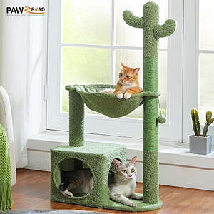 PAWZ Road Cactus Cat Tree Condo 39.4" with Hammock,Tall Sisal Scratching Post for Indoor Medium Cats,Green $29.99 + Free Shipping