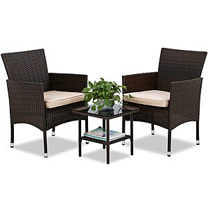 FDW 3-Piece Patio Furniture Set | Brown | Outdoor Wicker Furniture - $56.45