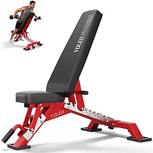 YOLEO Commercial Adjustable Weight Bench (3-Post,Incline/Flat/Decline,Red) $160 + Free S&H