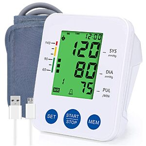 Automatic Upper Arm Blood Pressure Monitor w/ Adjustable Cuff & Storage Bag (White) $7.99 + Free Shipping w/ Prime or on $35