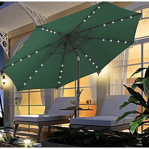 Ainfox 10 ft Green Round Market Patio Umbrella with Lights,UV Resistant $35.99