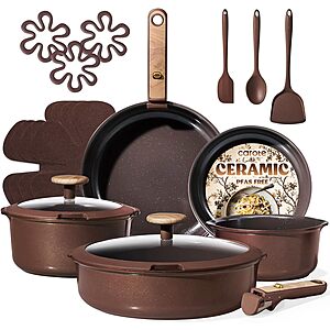Prime Members:19-Pc Carote Ceramic Non Stick Pots & Pans Set (Dark Choco) $40 + Free S&H