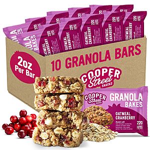 Two 10 packs,Cooper Street Granola Bakes,2oz Big Oatmeal Granola Bars,as low as $10.36,many flavors available,Amazon $10.39