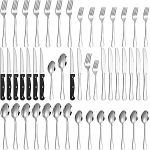 Lazycorner 48-Piece Silverware Set for 8 with Steak Knives,18/8 Stainless Steel Flatware,Food Grade Cutlery Set $20.49