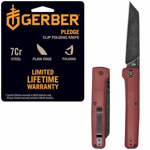 Gerber Pledge EDC Folding Pock...ip,Plain Edge Blade,Drab Red