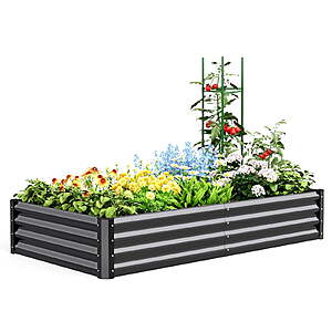 6x3x1 ft Galvanized Raised Garden Bed Extra Height Planter Box with Tomato Cage,Dark Gray - Free Shipping On Orders Over $35 - $32.09