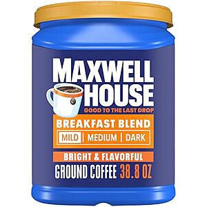 SnS,AC] $7.71* | 38.8-oz Maxwell House Breakfast Blend Mild Roast Ground Coffee at Amazon