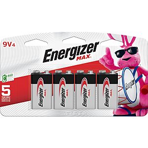 Select Accounts:4-Pk Energizer MAX 9V Alkaline Batteries $5.50 w/ S&S