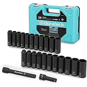 24-Pc Duratech 1/2" Impact Socket Set w/ Extension Bars (Metric & SAE) $27