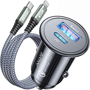 AINOPE 67.5W Super Mini Car Charger USB C 45W PD&QC 3.0 Fast Charging with C to Lighting Cable $6