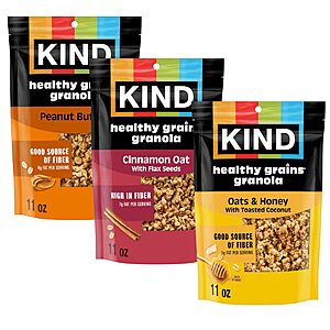 Select Accounts:3-Pack 11-Ounce KIND Healthy Grains Granola Variety Pack (Peanut Butter,Cinnamon Oat,Oats & Honey) $9.89 w/ S&S + Free Shipping
