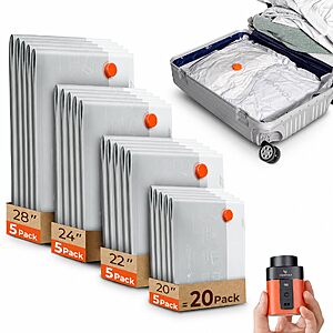 ETENWOLF 20 Combo Vacuum Storage Bags for Travel with Wireless Pump | Vacuum Seal Bags for Clothing Travel,Compression Packing Bags $15