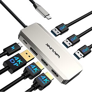 WAVLINK Triple 4K Laptop Docking Station w/ Dual HDMI,DP,100W PD $25