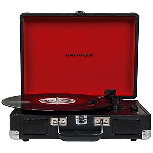 46.93:Crosley CR8005F-BK Cruiser Plus Vintage 3-Speed Bluetooth In/Out Suitcase Vinyl Record Player Turntable,Black/Red