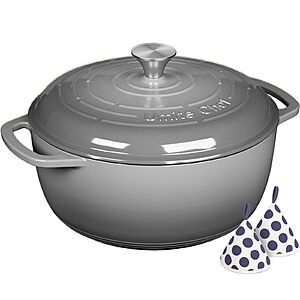 32.99:Enameled Cast Iron Dutch Oven - Umite Chef 6QT Pot with Lid & Cotton Potholders(Grey) at Amazon