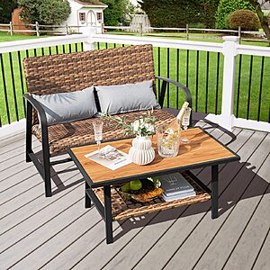 Tangkula 2 Pieces Patio Wicker Furniture Set with 4D Air Fiber Quick Dry Cushion,Outdoor Loveseat and Coffee Table Set $106.69