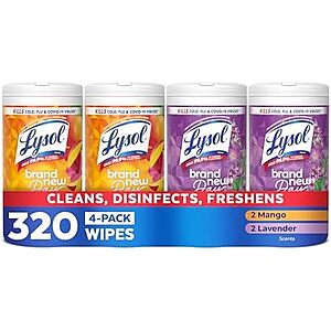 SnS] $12.08 | 4-Pk 80-Ct Lysol All-Purpose Disinfecting Wipes (Lavender/Mango) at Amazon