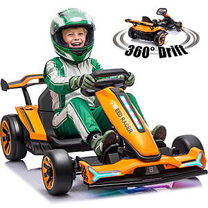 Joyracer 24V Go Kart for Kids 6-12,2x400W Motors Electric Drift Car with Adjustable Length,360°Drift Mode,6.5 MPH High Speed Racing Car,Bluetooth Music,Orange $255.99