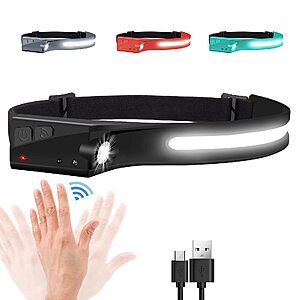 EGUKU Rechargeable Headlamp,230° Wide Beam 1200LM 5 modes LED Head Lamp for Adults $7.62 AC