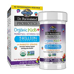 Garden of Life Dr.Formulated Kids+ Organic Chewable Probiotics 30-Count (Berry Cherry) $16.57 w/ S&S + Free Shipping w/ Prime or on $35