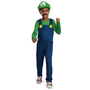 17.50:Disguise Kids Luigi Elevated Costume with Hat & Mustache,Size L (10-12),S (4-6) at Amazon