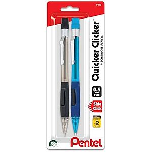 SnS] $3.79 | Pentel Quicker Clicker Mechanical Pencil,0.50 mm,Assorted,2 Per Pack (PD345BP2-K6) at Amazon