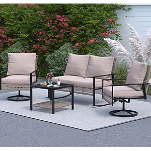 Ainfox 4-Piece Outdoor Patio Furniture Sofa Set with Chairs,Coffee Table and Loveseat,Khaki $259.99