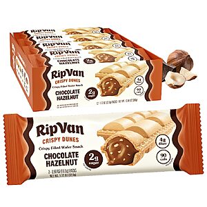 S&S] Rip Van Crispy Dunes Vegan Chocolate Hazelnut Wafer Sticks – Low-Calorie Keto Snack with Hazelnut Cream Filling,90 Calories,Non-GMO,Prebiotic Fiber - 12 Pack $12.6